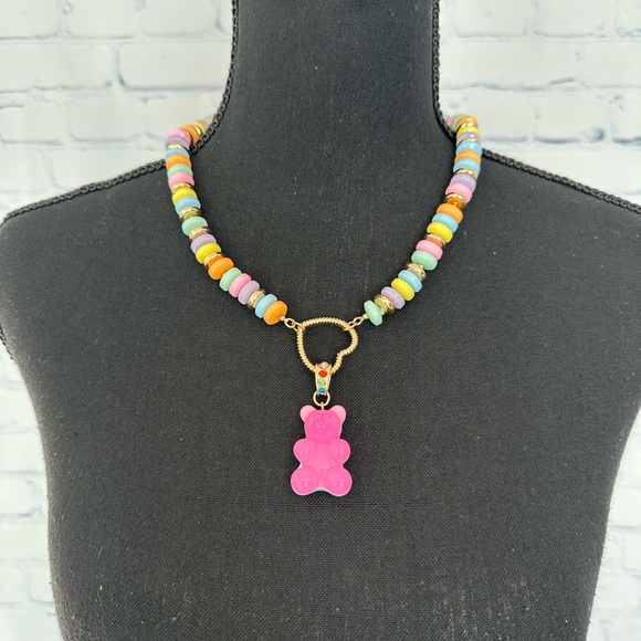 Betsey Johnson Jewelry - NWT Betsey Johnson Pink Gummy Bear Beaded Necklace, Pastel Rainbow, Y2K